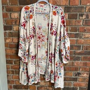 Italian Connection womens boho floral open front kimono cream L/XL